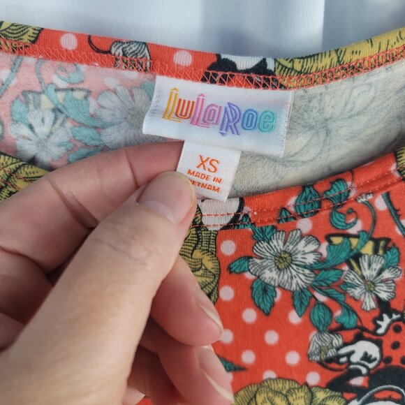 LuLaRoe Irma Short Sleeve Mickey Mouse Shirt Size XS Orange & White - Picture 3 of 14